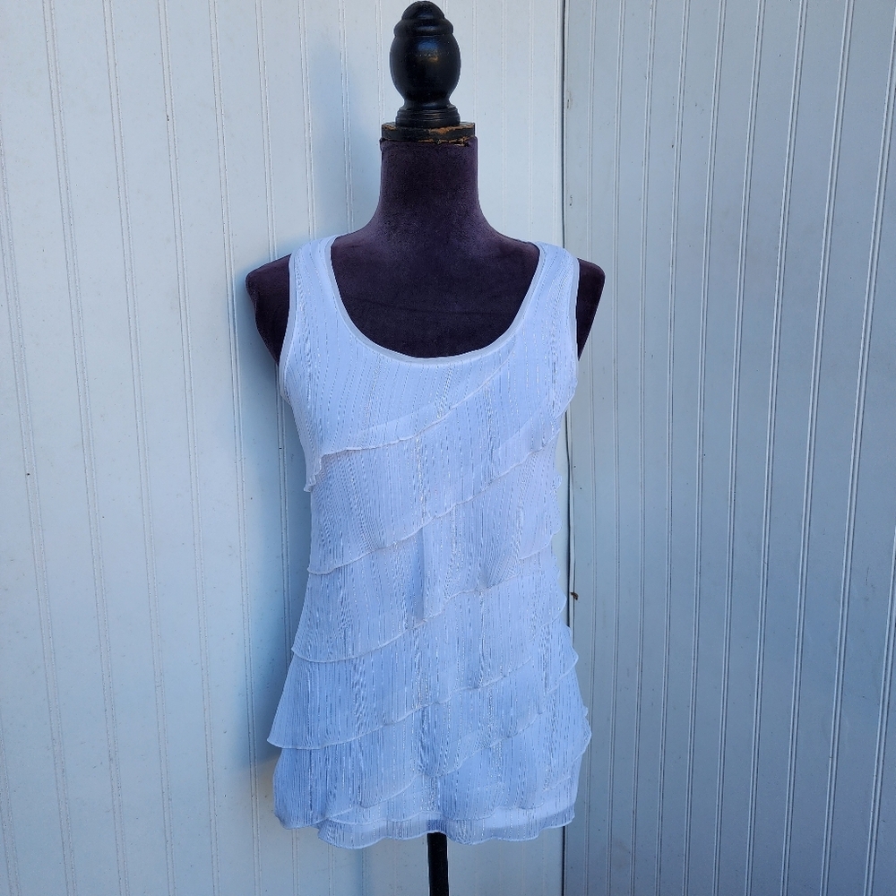 WHBM White House Black Market Layered Ruffle Sleeveless Tank Top Stretch Sz XS
